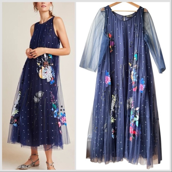 Anthropologie Dresses & Skirts - Anthropologie Geisha Designs Navy Blue Rochelle Tulle Maxi Dress Sz 14